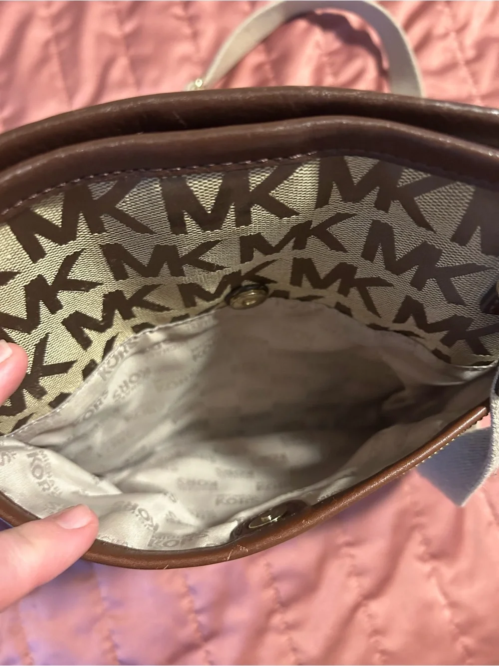 Michael Kors Beige and Brown MK Logo Crossbody Messenger